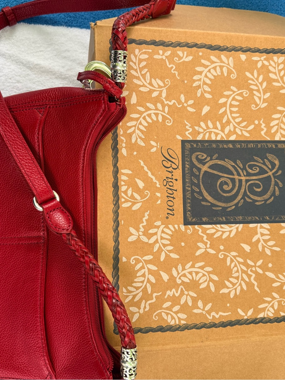 Brighton Red Leather Shoulder Bag with Braided Strap - Picture 6 of 7